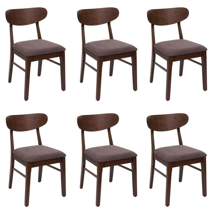 Lot de 6 chaises de salle à manger HWC-M59 chaise de cuisine tissu/textile bois massif - structure foncée taupe Lot de 6 chaises de salle à manger HWC-M59 chaise de cuisine tissu/textile bois massif - structure foncée taupe