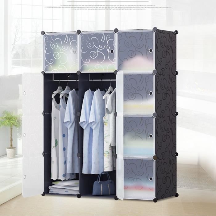 Armoire de rangement en plastique meuble penderie étagère avec portes et  tringle 145 cm transparent 13_0001961 HELLOSHOP26 Pas Cher 