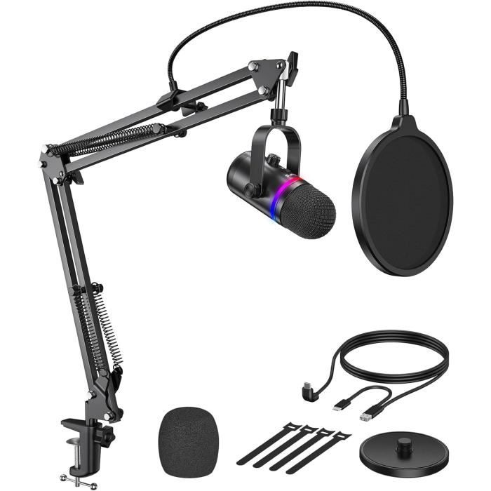 Support Micro Réglable Bras Microphone 25cm - Support Compatibles HyperX QuadCast/Blue Yeti - Rotatif 360° - Adaptateur 3/8-5/8 Bras Extensible 25cm