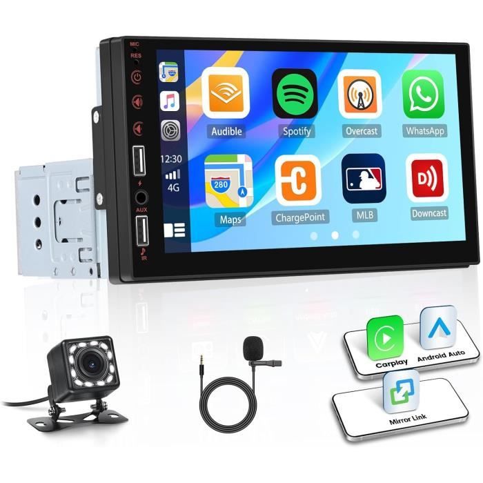 Autoradio 1 Din avec Carplay Android Auto Bluetooth Mains Libres 9 Pouces Écran Tactile