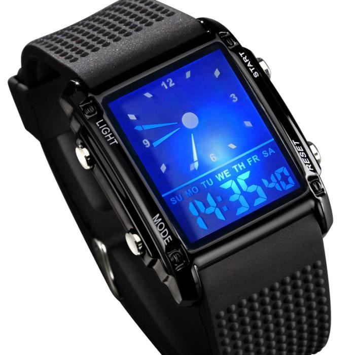 SHARPHY Montre Homme - Double affichage - Analogique et numérique - Montre Sport LED - Noir