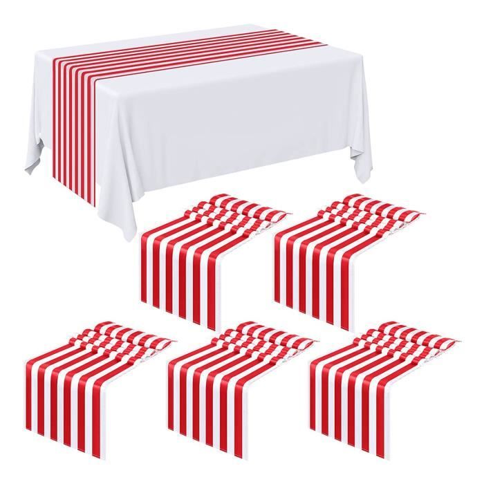 6 PièCes Rayé Chemin de Table Mariage Polyester Table DéCor Rouge Blanc Rayé Design Nappe DéCor