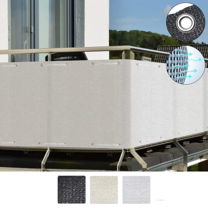 Sol Royal Brise vue pour balcon 500x90cm Blanc SolVision HB2 HDPE en Polyester avec oeillets et cordons