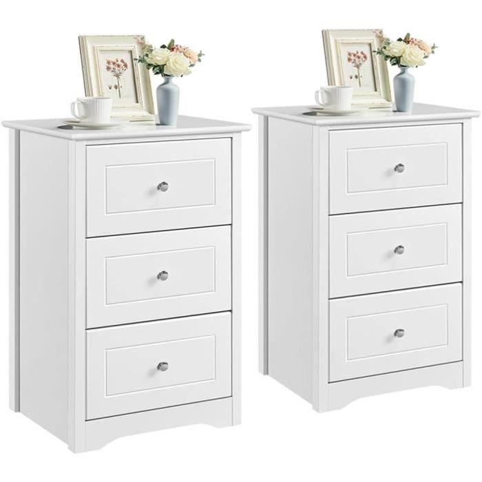 Table de Chevet avec 3 Tiroirs, Table d'Appoint avec Station de Charge et LED, 2 Prises CA et 2 Ports USB,Blanc - Maison Table de Chevet avec 3 Tiroirs, Table d'Appoint avec Station de Charge et LED, 2 Prises CA et 2 Ports USB,Blanc - Maison