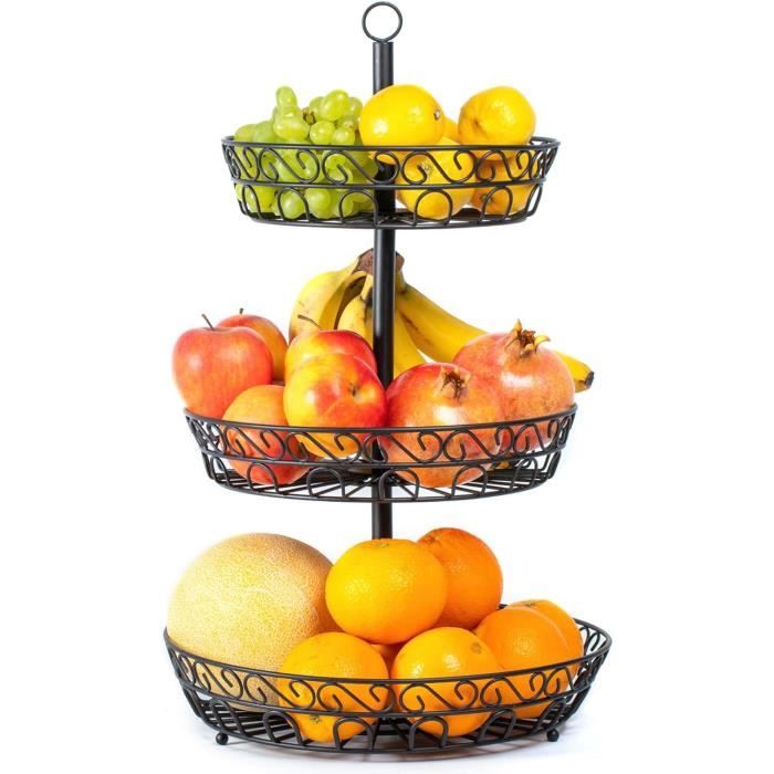 Chefarone Grande Corbeille A Fruits 3 Etages - Panier A Fruits A Etages En Métal Décoration Plan