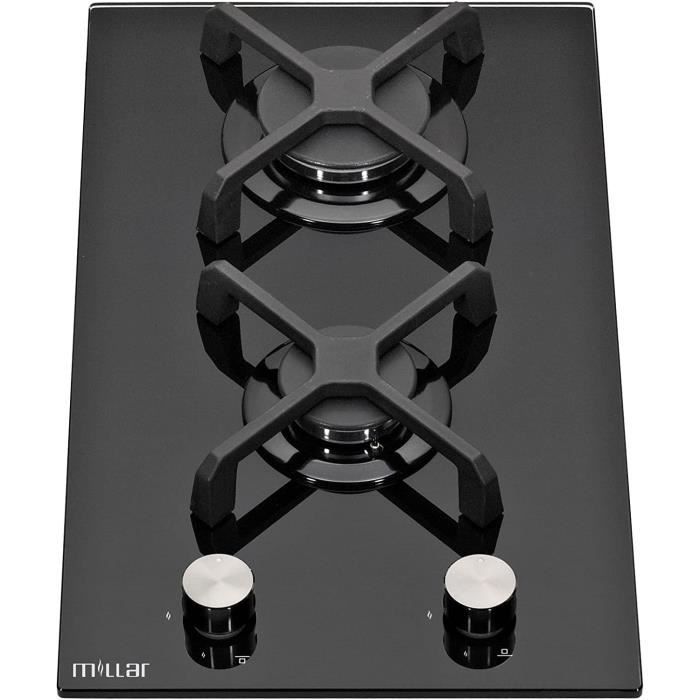 Millar GH3020KB Plaque de cuisson en Verre trempé avec 2 brûleurs à gaz