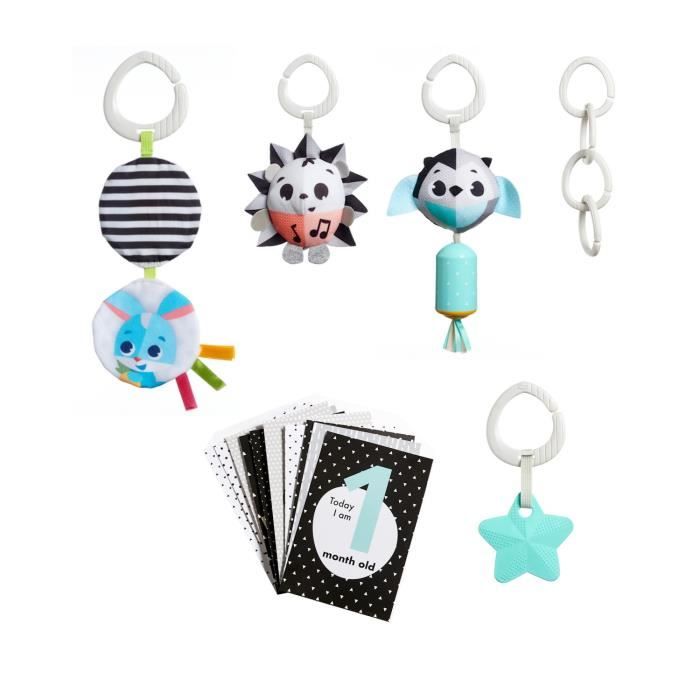 Set cadeau TINY LOVE: Jouet musical, Mobile froissé, un Carillon, une Étoile, 4 clips poussettes et 12 cartes étapes, Black & White