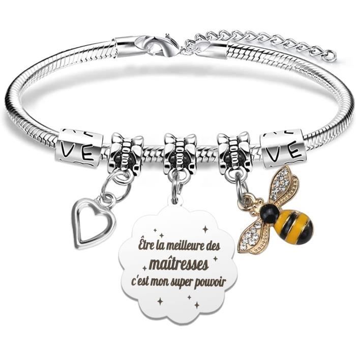 Bracelet Cadeau Maîtresse D'École - Merci Maîtresse - Bijou Argent Femme Fin D'Année Scolaire