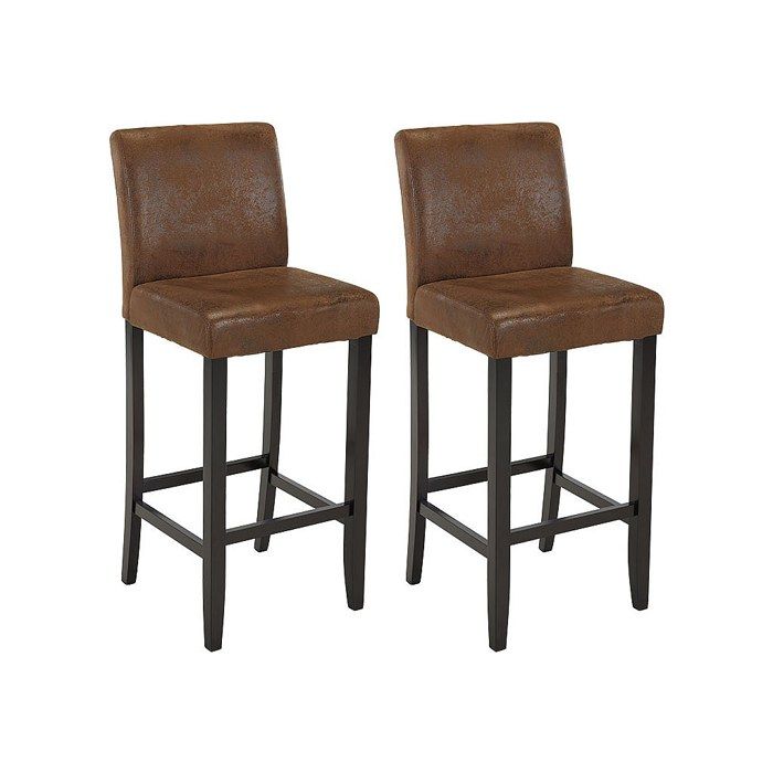 Lot de 2 tabourets de bar SANTOS - Microfibre aspect cuir vieilli - Pieds bois foncé Lot de 2 tabourets de bar SANTOS - Microfibre aspect cuir vieilli - Pieds bois foncé