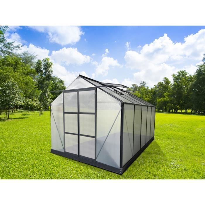 Serre de Jardin en polycarbonate de 9 m² COROLLE II avec embase - anthracite