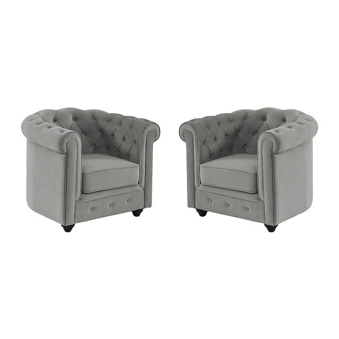 Lot de 2 Fauteuils CHESTERFIELD - Velours gris clair