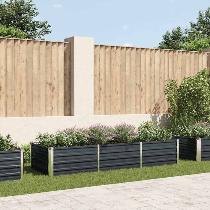 vidaXL Bac de Jardin en Acier Galvanisé 240x80x45 cm Anthracite Fond Ouvert Bac à Fleurs et Légumes DIY 45727