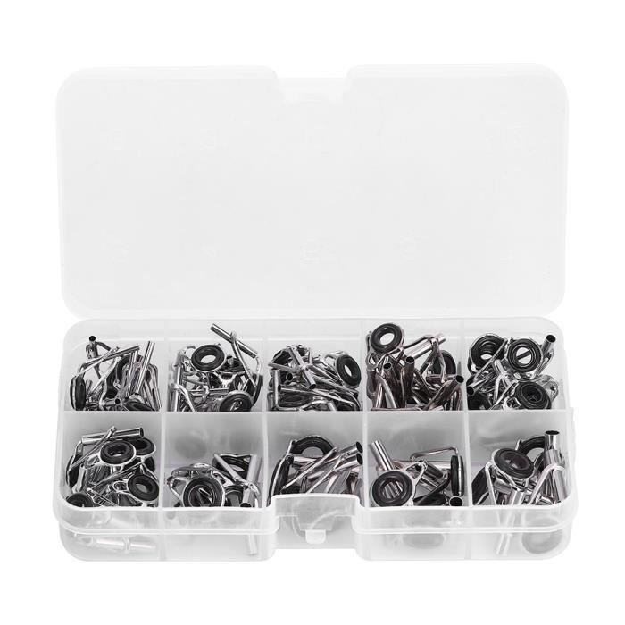 SUPERFINDINGS 60 pcs 14 Tailles Anneaux de Guidage de Canne avec 1 pièces en Acier Inoxydable Pince à Épiler Tige Guides en Céramique Anneau Canne à Pêche Oeillet Kit de Réparation pour