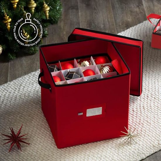 1 pièce boîte de rangement pour boules de Noël, boîte de rangement combinée  pour décorations de Noël à 64 compartiments avec poignée, sac de rangement  pour décorations de Noël rouge, adapté à