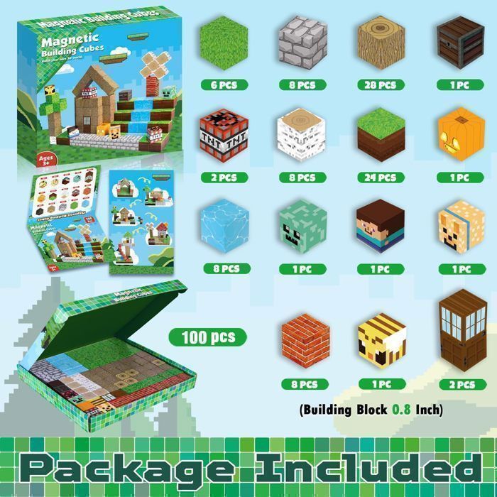 Blocs De Construction Magnétique Style Minecraft Bounty© Style - 100 Pièces - Jouet Enfant - Jeux - Jouets