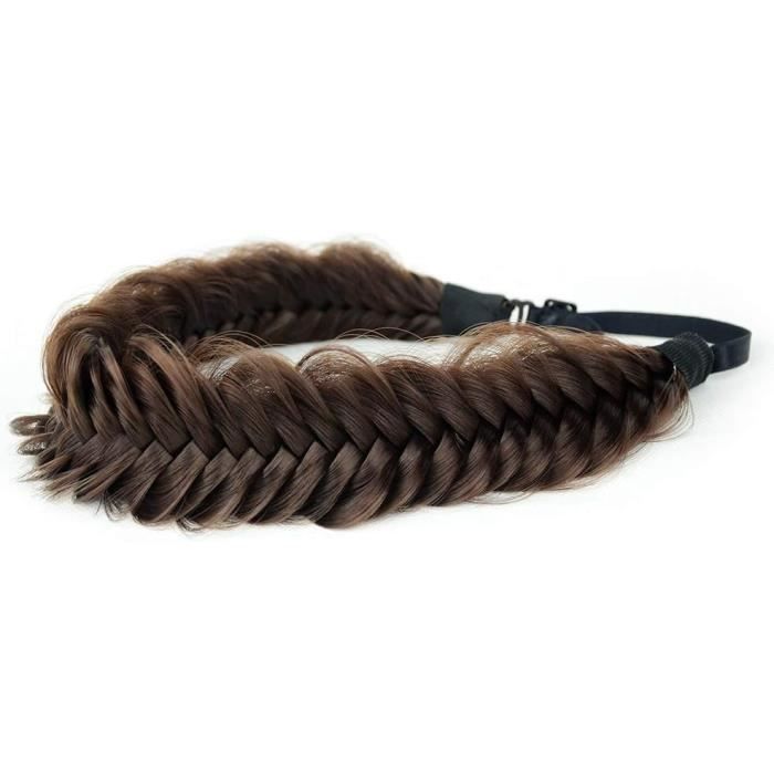 BOBIYA Bandeau Large En Cheveux Synthétiques Tressés - Classique - Grosse Tresse - Élastique - Pour Femme Et Fille (brun Moyen Méché