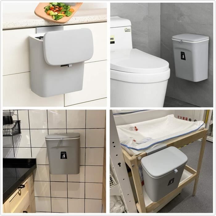 Poubelle à Compost De Cuisine XUANYU 9 Litres - Suspendue (porte/mur) Ou Posée. Couvercle Anti-odeurs, Design Moderne. Parfait Cuisine, Salle De Bain, Buanderie.