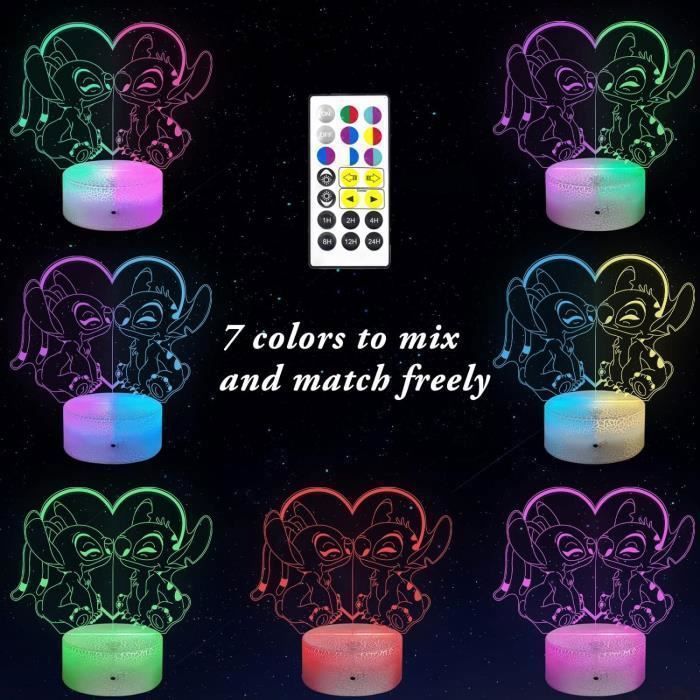 Veilleuse Stitch LED Avec Télécommande - Lampe De Chevet 3D - 16 Couleurs - À Partir De 3 Ans