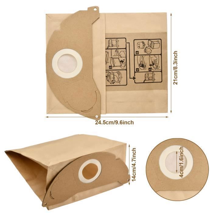 20 Sacchetti Carta Per Aspirapolvere Karcher, Modelli WD2, MV2, A2003, A2024, 6.904-322.0, Alta Compatibilità, Filtro A Doppio Strato, Dimensioni 245x200 Mm - 3