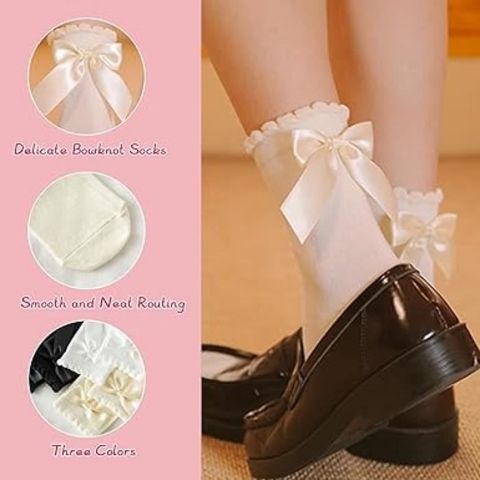 Chaussettes Cheville Fantaisie Chaussettes Dentelle Femme BIRLOZA - Lot De 6 Paires - Volants Froufrous - Blanc - Socquettes Fantaisie Chaussettes Fantaisie Femme