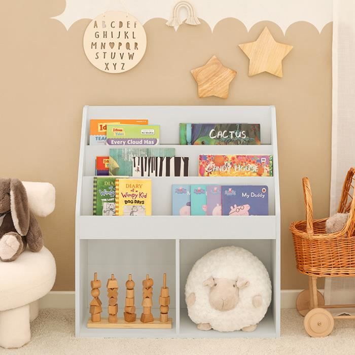 Bibliothèque Enfant 3 Niveaux Avec Boîte De Rangement - 63x30x70cm - MDF Blanc