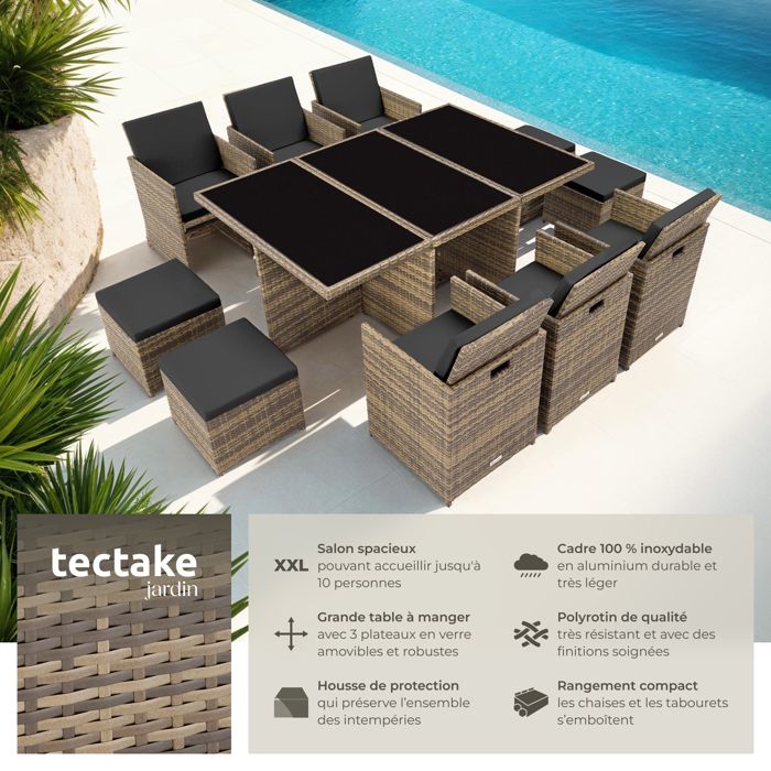 Ensemble Salon De Jardin 5 Pièces Polyrotin Noir – Table 90x90 Cm + 4 Chaises Avec Coussins, Bois D’acacia