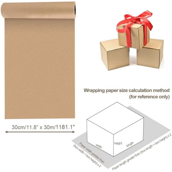 Rouleau de papier d'emballage Kraft brun de 30 mètres pour la fête d'anniversaire  de mariage emballage de cadeau emballage de colis artisanat d'art 30Cm