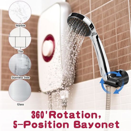Support De Douche à Ventouse Réglable - Universel, Sans Perçage, Rotation 360°, Hauteur Ajustable - Blanc Ou Noir