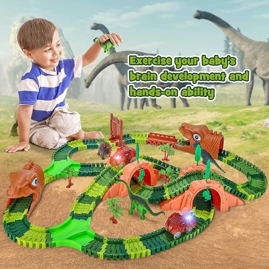 Diealles Shine Circuit Dinosaure - 153 Pièces - Piste Flexible Avec 8 Dinosaures - Voiture électrique - 3-6 Ans