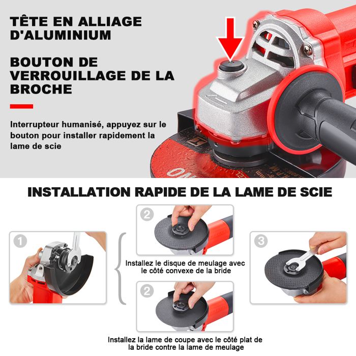 Meuleuse D'Angle Sans Fil TEENO 19500 RPM 76mm - 2 Batteries 2000mAh + 6 Disques