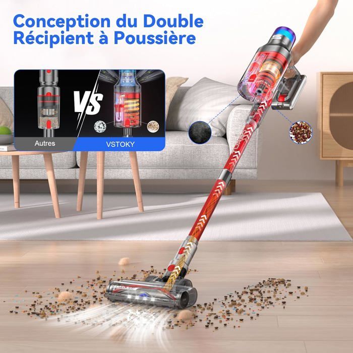 2024 Aspirateur Balai Sans Fil 550W/45KPA Aspirateur Balai Puissant Batterie Amovible De 60 Mins