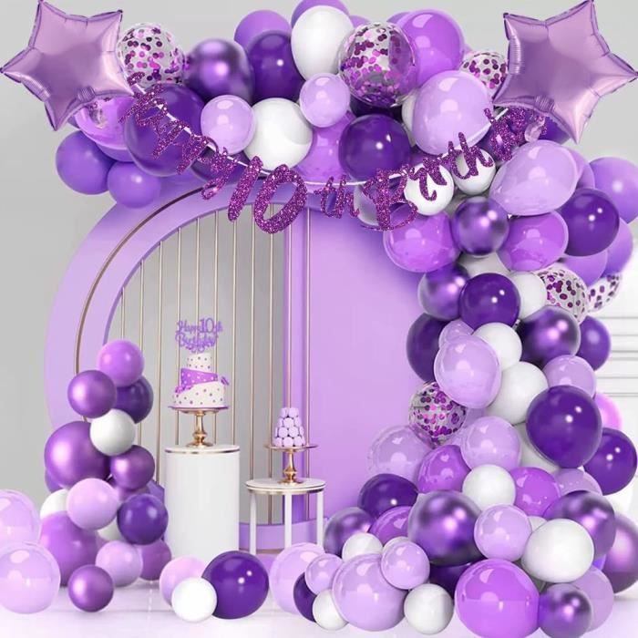 Ballons violet 10 anniversaire fille, 10 ans Arche Ballon violet,  guirlandes ballons 10 anniversaire,violet anniversaire 10 filles,10 ans ballon  violet Decoration,violet 10 ans anniversaire fille : : Cuisine et  Maison