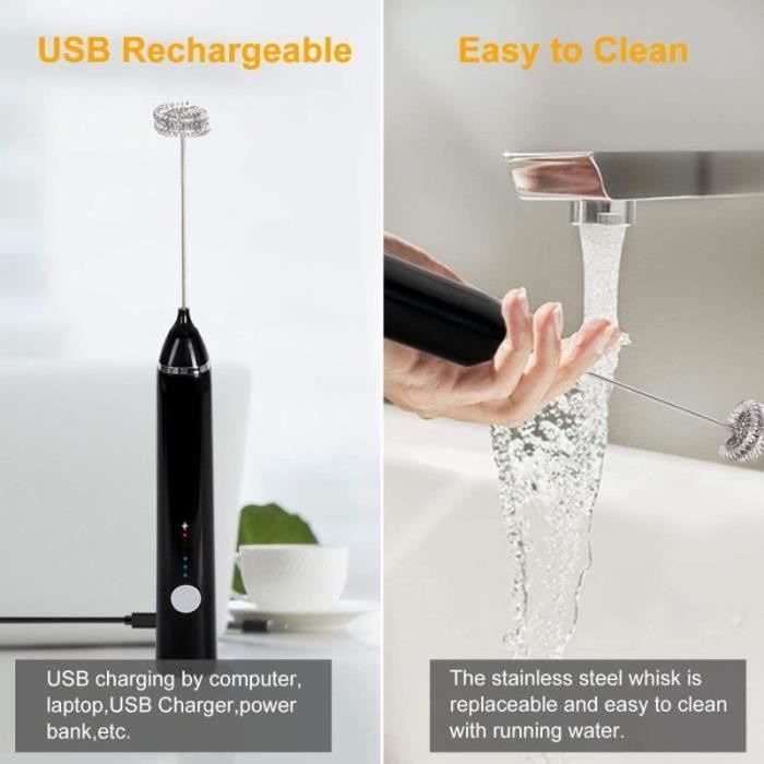 Mousseur à Lait Rechargeable Pawfly – 3 Vitesses, 2 Fouets Inox, Design Compact