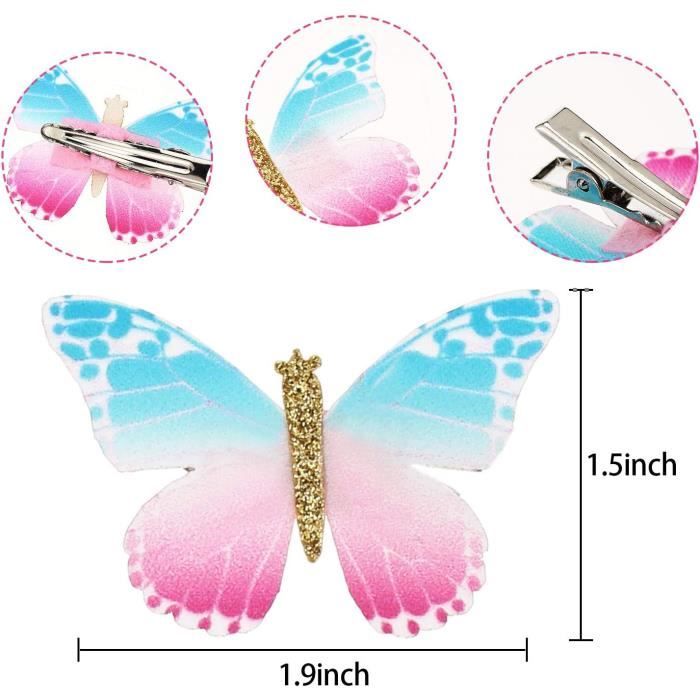 Lot De 24 Pinces à Cheveux Barrettes Papillon – Métal Multicolore, Pailleté, Neuves