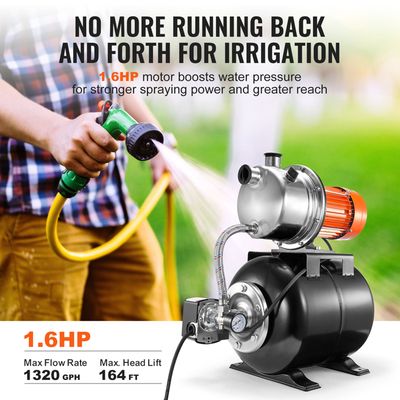 VEVOR Pompe De Surface 1100W Jardin - 4560 L/h - Aspiration 8m - Refoulement 45m - Inox 304 - Irrigation & Transfert Eau