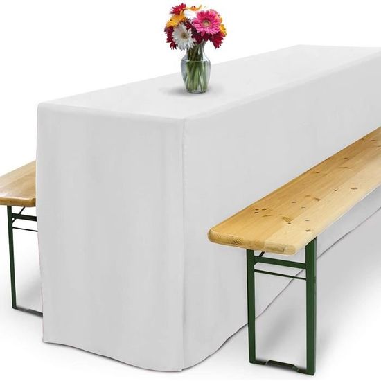 Beautissu Basic L Nappe Housse de Table 220x50cm Mariage f/ête Banquet c/ér/émonie Housse de Banc 220x25cm Blanc