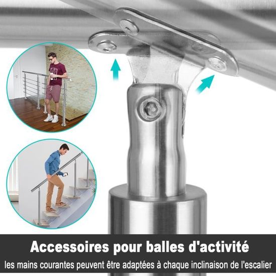 Main Courante - En Acier Inoxydable 304 - 180cm - Rampe Escalier Mural Avec Embouts - Pour
