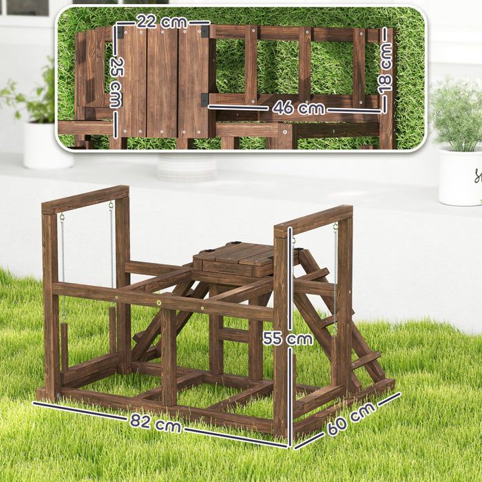 Balançoire En Bois Pour Poules – Perchoir, Grimpe, Clochette – Enrichissement Volaille – 45x30x2 Cm