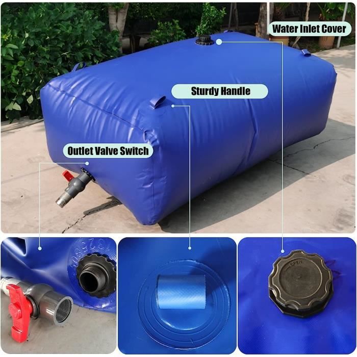 Réservoir D'eau Portable 250L (65 Gallons) - Vessie De Stockage PVC, Grande Capacité, Camping