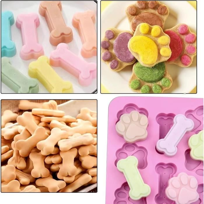 FineGood Lot De 3 Moules à Chocolat En Silicone Anti-adhésif Motif Pattes De Chiot Bleu Rose