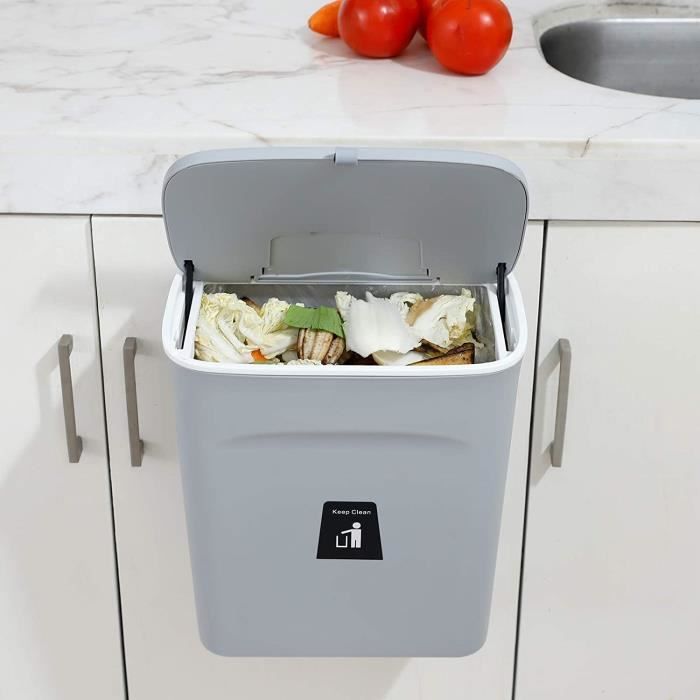 Poubelle à Compost 9L, Lre Co. Poubelle de Cuisine avec Couvercle Petite  Poubelle Suspendue sur Le comptoir ou sous l'évier Conteneur de Stockage  des déchets organiques en Plastique Anti-Odeur, Blanc : 