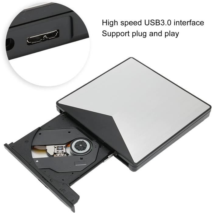 Lecteur DVD Externe Portable pour PC Mince, Graveur de CD-DVD USB 3.0 à  Réduction de Bruit, Compatible avec USB 2.0, pour A645 - Cdiscount  Informatique