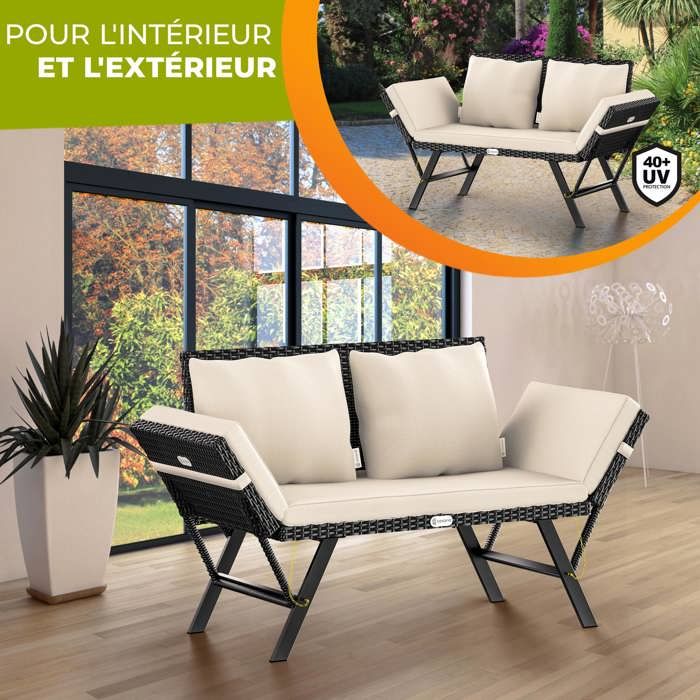 KESSER® Banc De Jardin 2 Places Polyrotin Résistant UV & Intempéries - Charge 320 Kg - 125 X 62 X 90 Cm Avec Accoudoirs Ergonomiques
