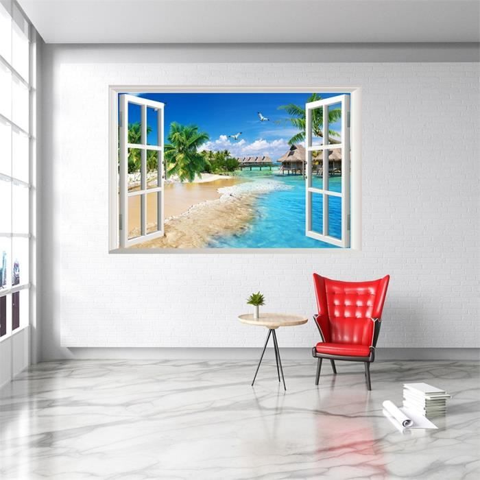 INSTR Papier peint 3D imprimé amovible Sunny Beach, ciel et océan