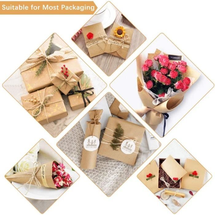 Rouleau Papier Kraft 30CM X 30M Avec 30 Étiquettes Et Ficelle Jute - Emballage Cadeaux DIY Artisanat
