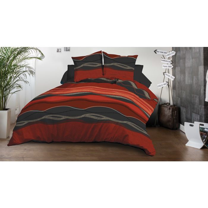 Housse De Couette 240x260 Cm Pur Coton 57 Fils - Palme Brique Avec 2 Taies