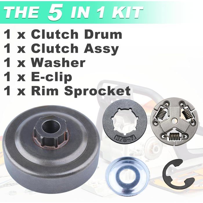 Kit Pignon Tambour Embrayage 3/8" 7 Dents – Compatible McCulloch Mac Cat 335 338 435 436 438