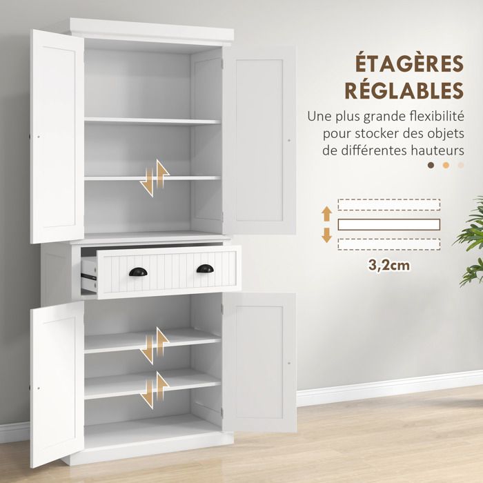 UEV Armoire De Rangement 4 Portes - Meuble Buffet Haut 60x30x150cm Noir - Étagères Réglables & Design Moderne