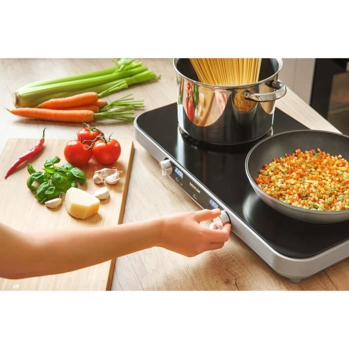 Plaque De Cuisson Double Vitrocéramique 3500W+3500W - Touch + Boutons - Noir/rouge - Neuf