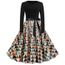 Vintage Imprime Manches Longues Robe A Bascule De Fete De Noel Pour Les Femmes Noir Achat Vente Robe Cdiscount